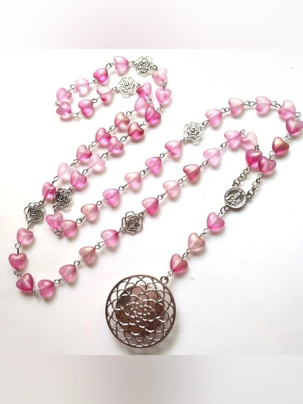 Pink Heart Rosary Necklace with Miraculous  Pendant. NWT🙏